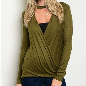 Olive Cross-Over Choker Top
